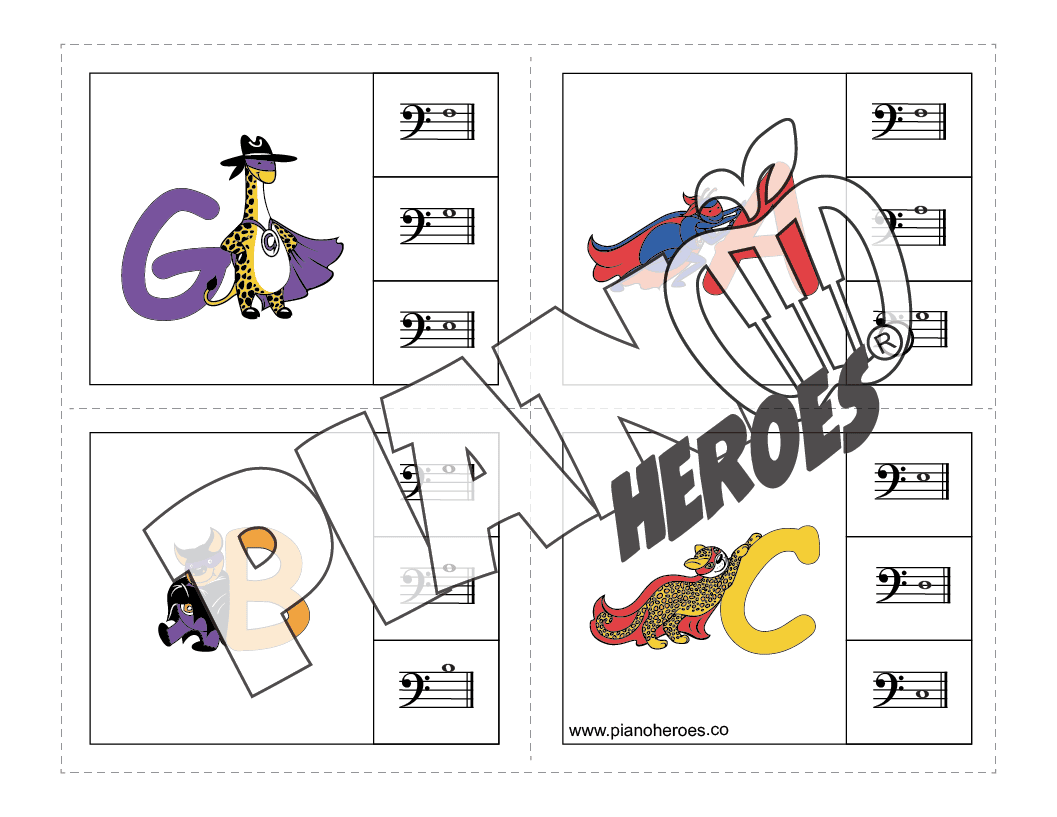 Piano Heroes Bass Note Clip Cards