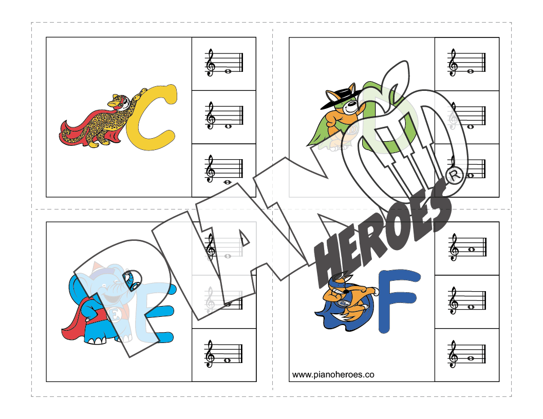 Piano Heroes Treble Note Clip Cards