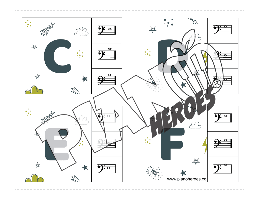 Superhero Bass Note Clip Cards