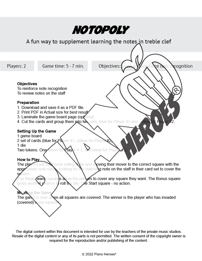 Notopoly (Middle C โ Treble G): Mission Adventure ๐น